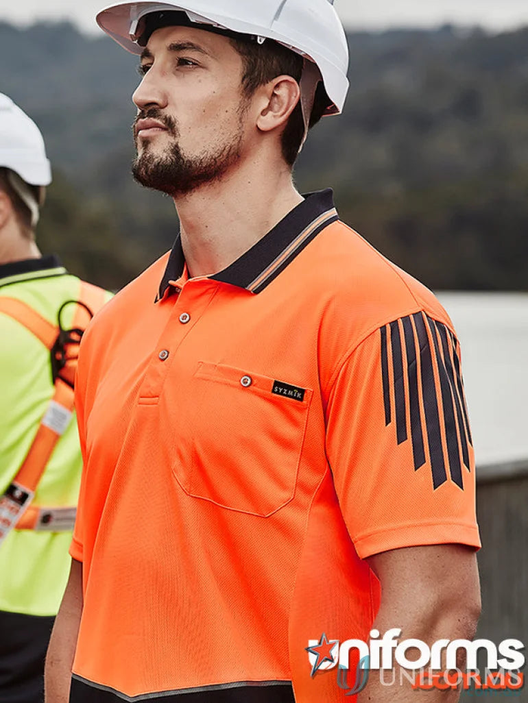 Orange flux short sleeve polo zh315 from Syzmik Men’s Syzmic HiVis Flux SS Polo