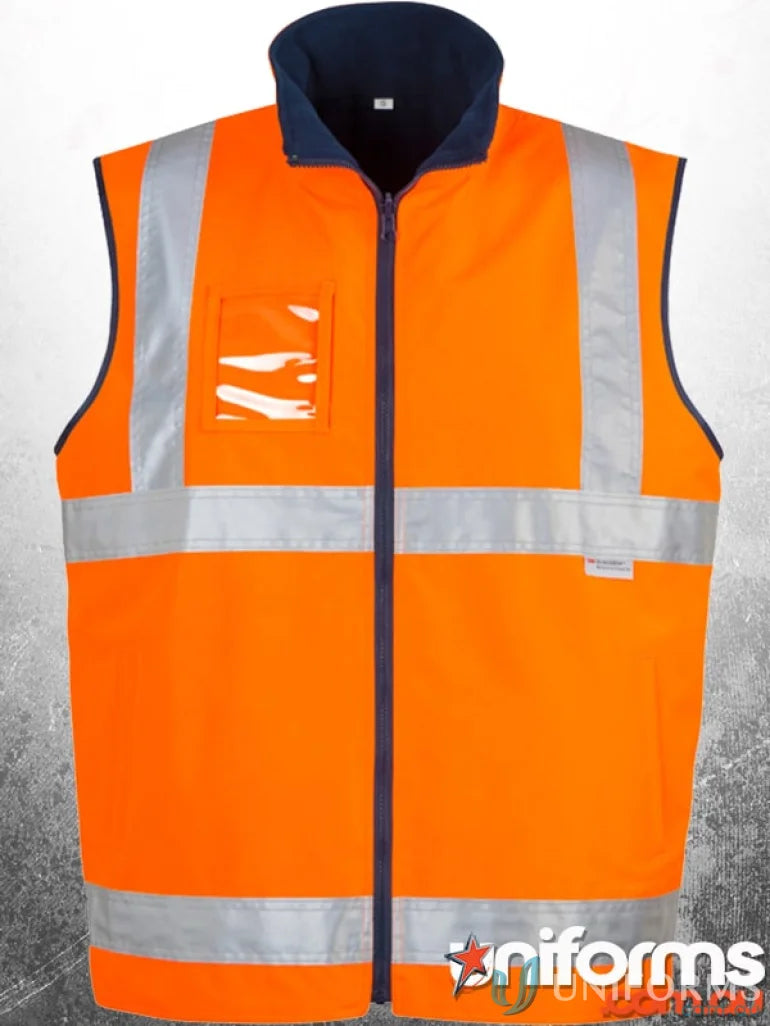 Orange safety vest with reflective stripes from Syzmic Zv358 stay dry lightweight waterproof vest