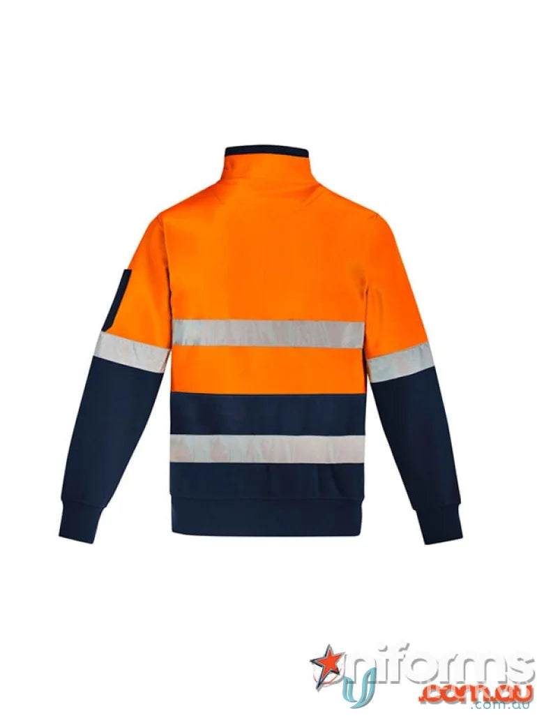Orange and navy syzmik unisex high-visibility jacket with premium fleece and zip hoop taped