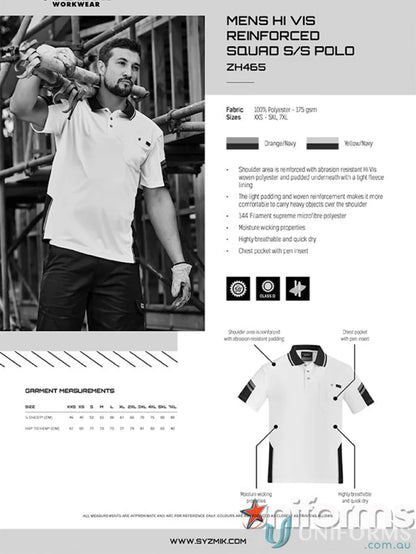 Men’s hi-vis reinforced squad short sleeve polo shirt for durability and visibility