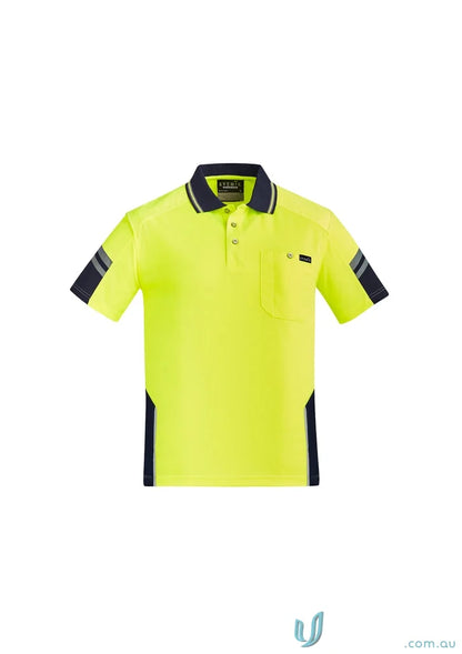 Neon yellow Syzmik Men’s Sleeve Polo ZH465 from Vis Reinforced Squad short sleeve polo