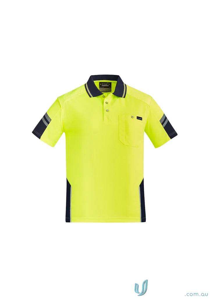 Neon yellow Syzmik Men’s Sleeve Polo ZH465 from Vis Reinforced Squad short sleeve polo
