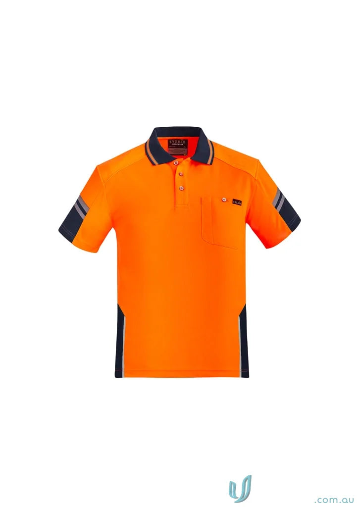 Orange and navy blue Syzmik Men’s Sleeve Polo ZH465 from Vis Reinforced Squad collection