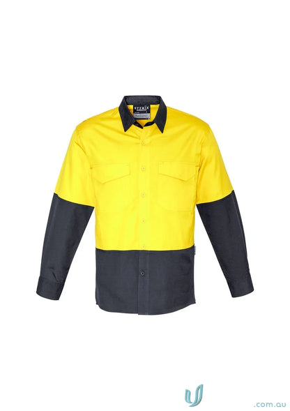 Yellow and black Syzmik Men’s Rugged Cooling Vis Shirt ZW128 with stress point protection