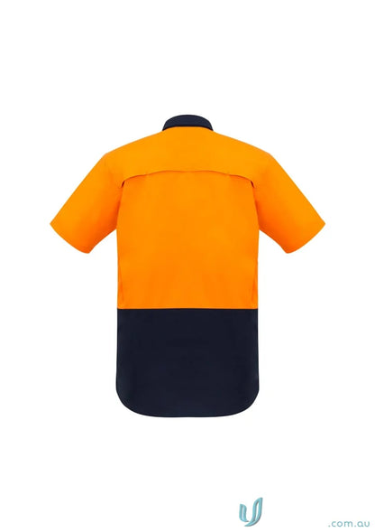 Orange and navy blue Syzmik men’s rugged vis short sleeve work shirt for cooling comfort