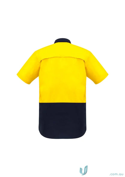 Yellow and navy Syzmik men’s rugged Vis short sleeve shirt for work