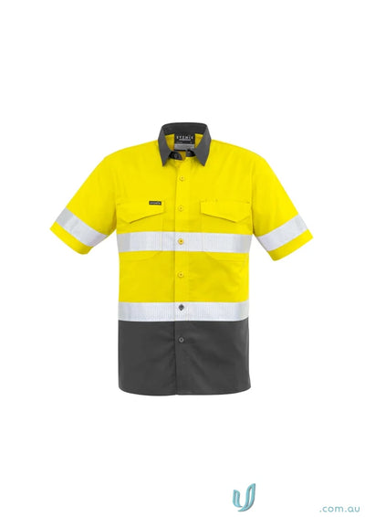 Syzmic Men’s Rugged Vis Taped Short Sleeve Shirt ZW835 with yellow and gray reflective stripes