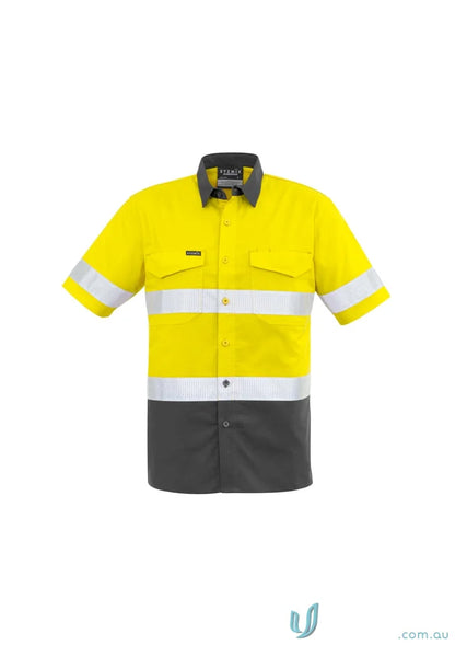 Syzmic Men’s Rugged Vis Taped Short Sleeve Shirt ZW835 with yellow and gray reflective stripes