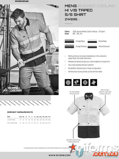 Men’s hi-vis work shirt from Syzmik Men’s Rugged line, Vented Taped Short Sleeve Shirt ZW835