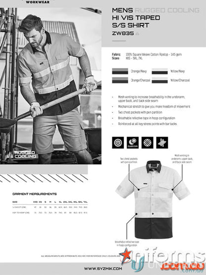 Men’s hi-vis work shirt from Syzmik Men’s Rugged line, Vented Taped Short Sleeve Shirt ZW835