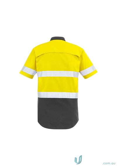 Yellow and gray safety shirt from Syzmik Men’s Rugged Vis Taped Short Sleeve Shirt ZW835