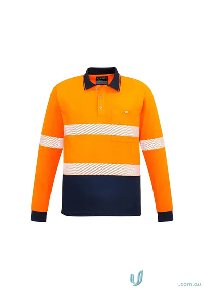 Orange and navy long sleeve polo with vis segmented tape, perfect for Szymik unisex LS Polo ZH530