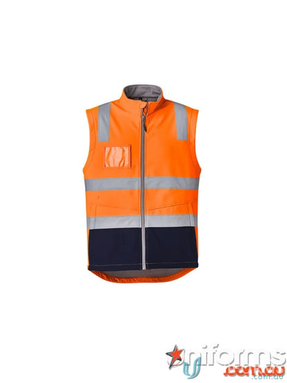 Orange and navy Syzmic Unisex HiVis Softshell Vest for safety and visibility
