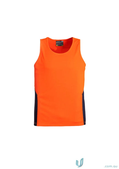 Orange and navy Syzmik Men’s HiVis Vis Squad Singlet made with highly breathable fabric