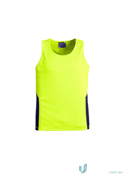 Neon yellow Syzmik Men’s HiVis Squad Singlet made with highly breathable fabric