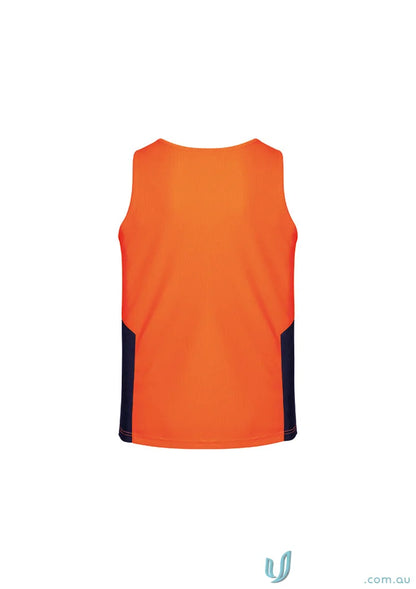 Orange and navy blue Syzmik Men’s HiVis vis squad singlet in highly breathable fabric
