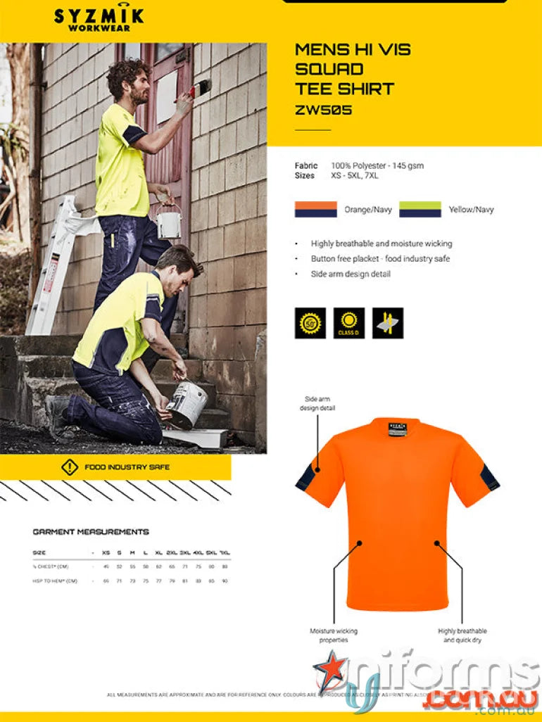 Men’s hi-vis work shirt from Syzmic HiVis Squad Tee for ultimate comfort and safety