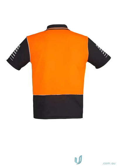 Orange and black short sleeve polo with reflective piping from Syzmic HiVis Zone SS Polo
