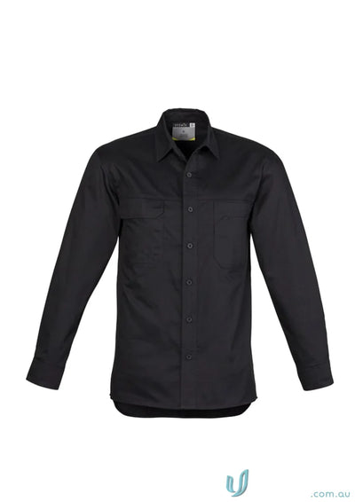 Syzmic mens lightweight tradie long sleeve cotton twill shirt in black