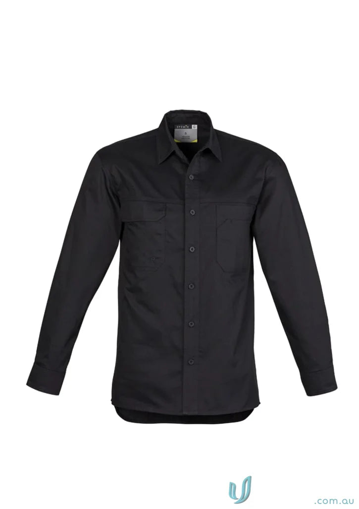 Syzmic men’s lightweight tradie long sleeve cotton twill shirt in black