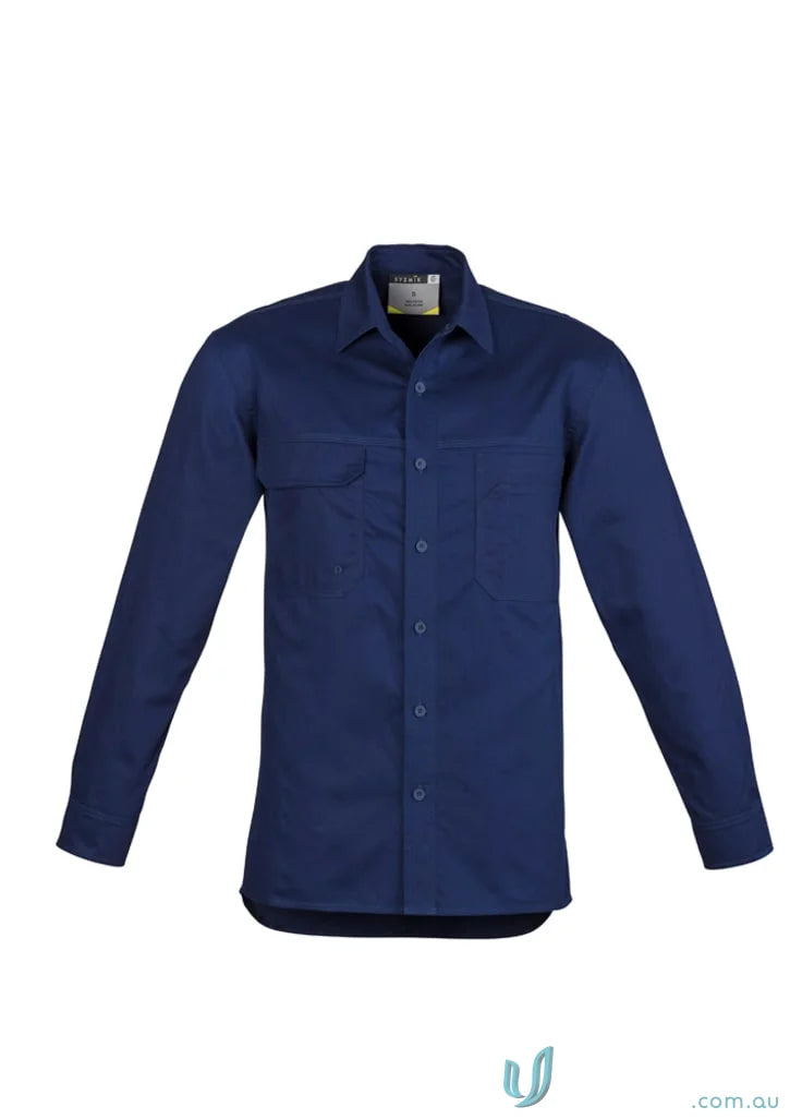 Navy blue Syzmik men’s lightweight tradie long sleeve cotton twill shirt