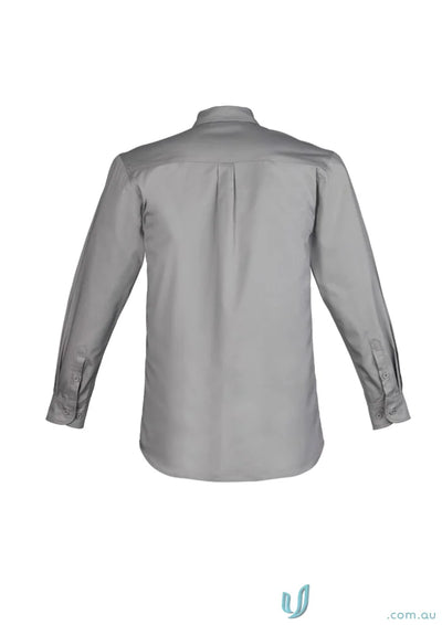 Gray long-sleeved Syymik mens lightweight tradie long sleeve cotton twill shirt
