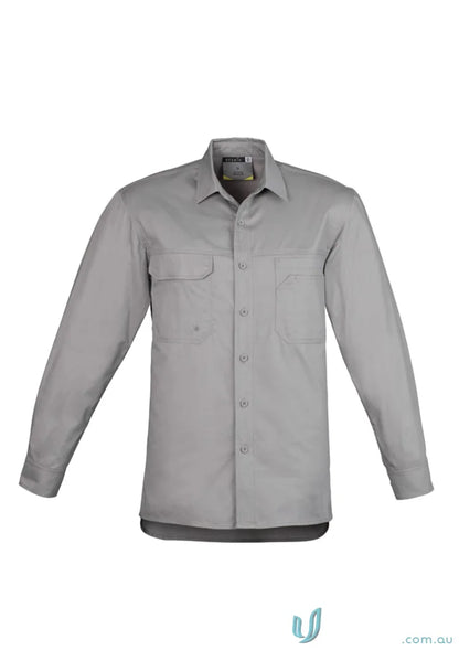 Gray Syzmik men’s lightweight tradie long sleeve cotton twill shirt for casual work wear