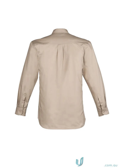 Khaki Syzmic mens lightweight tradie long sleeve cotton twill shirt for men
