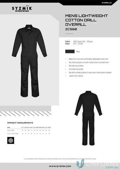 Navy blue Syzmic Lightweight Cotton Drill Overall from the Syzmic Range for comfortable wear