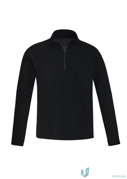 Black long-sleeved zip-up fleece from Syzmic Marino Wool Mid Layer Pullover, perfect merino wool mid-layer