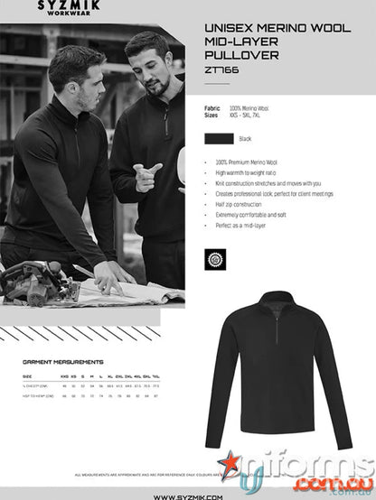 Black Syzmik Unisex Merino Wool Mid Layer Pullover for cozy warmth