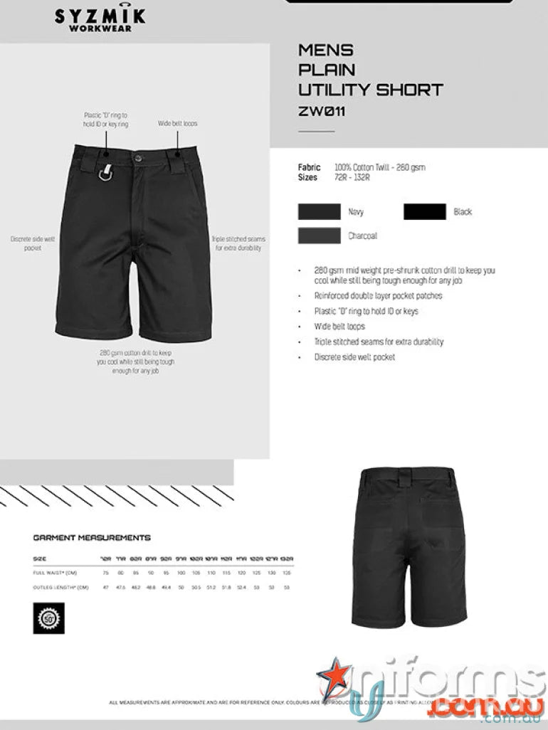 Men’s plain utility shorts from Syzmik Men’s Plain Utility Shorts collection