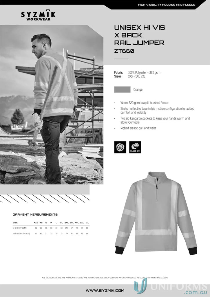 High visibility Rail Jumper ZT660 by Syzmik Unisex with ribbed elastic cuffs