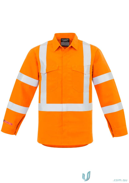 Orange high-visibility work shirt from Syzmic RAIL HRC1 X Back Taped range men’s red series