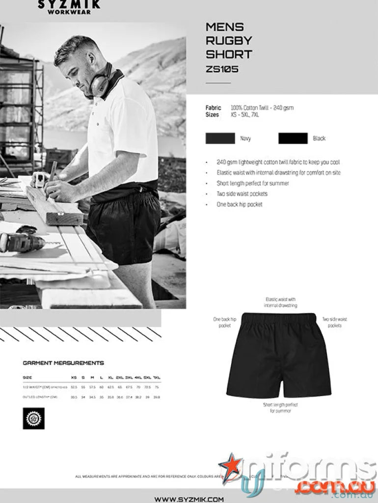 Men’s rugby shorts Syzmic Rugby Short, perfect for rugby shorts zs105 and Syzipik men’s rugby