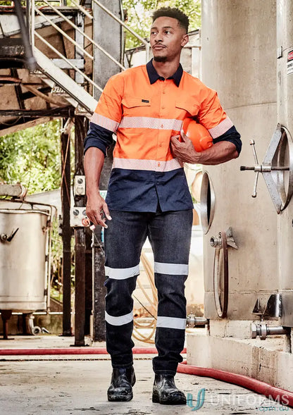 Man in Syzmik Men’s Rugged Workwear Shirt with Vis Segmented Tape for high visibility