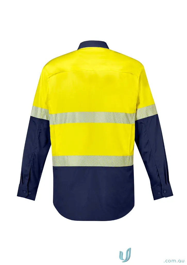 Yellow and navy blue safety shirt with vis segmented tape from Syzmik men’s rugged workwear shirt line