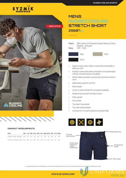 Men’s rugged cooling stretch work shorts perfect for tough days and hot weather