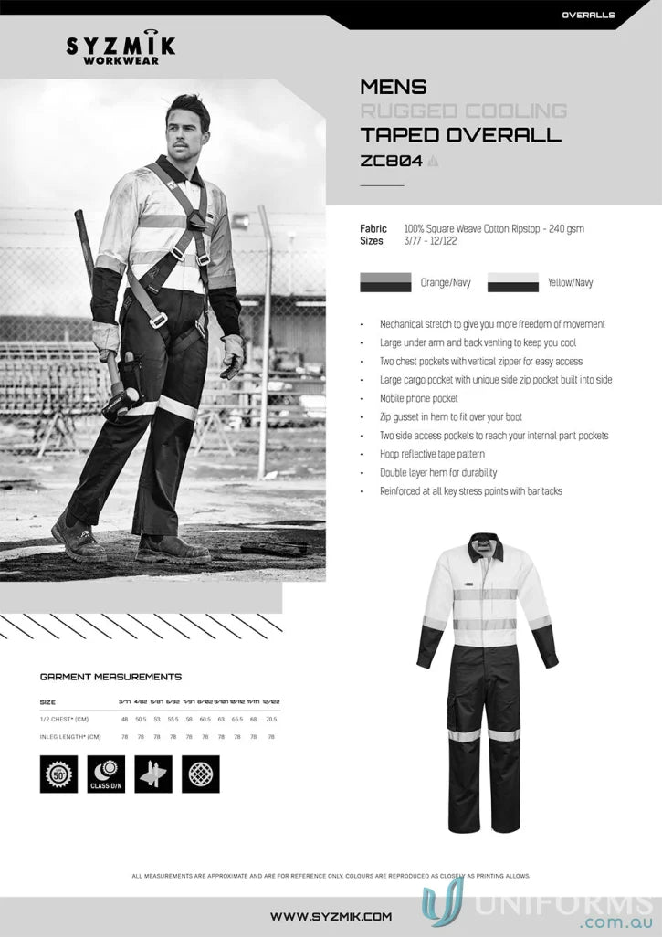 Syzmic men’s rugged hivis cooling taped overalls stay cool and durable work gear