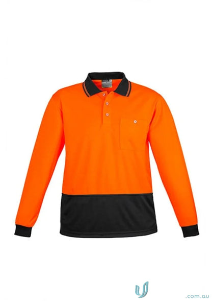 Orange and black long sleeve polo shirt from Syzmik Unisex Sliced LS Polo collection