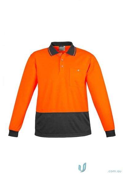 Orange and black long sleeve polo shirt from Syzmik Unisex Sliced LS Polo collection