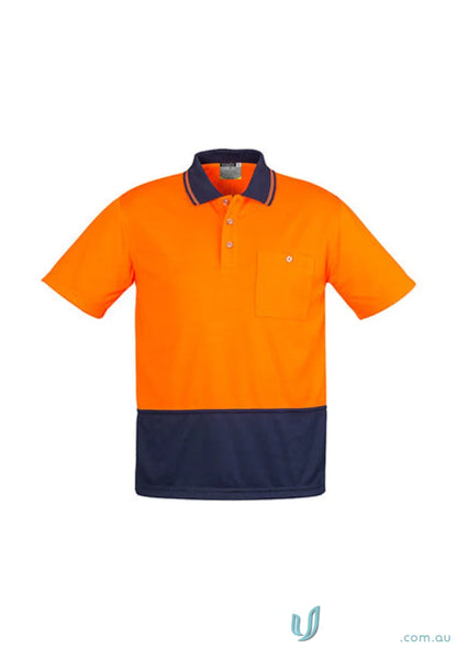 Orange and navy blue short sleeve polo shirt from Syzmic Safety Splice SS Polo primarily designed for VIS BASIC Short applications