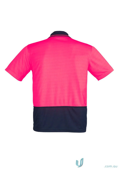 Pink and navy short sleeve polo shirt from Syzmic Safety Splice SS Polo collection