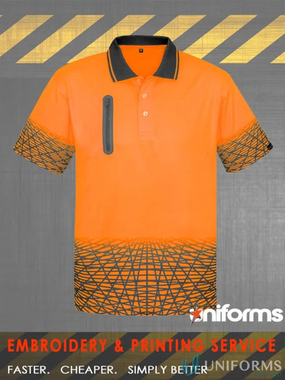 Orange hi-vis short sleeve polo shirt from Syzmic Safety Tracks SS Polo for men