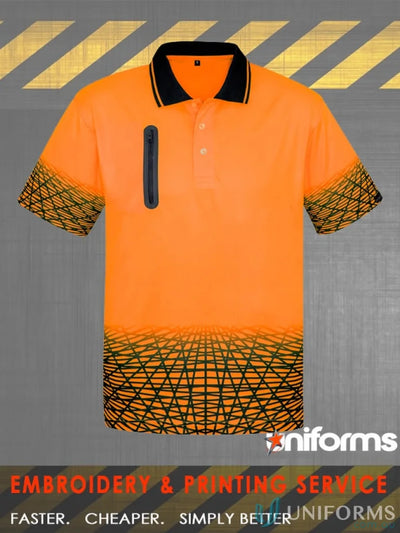 Orange hi-vis short sleeve polo shirt from Syzmik Mens Syzmik Mens Sleeve Polo Zh300