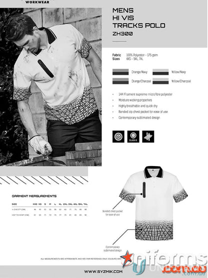 Men’s hi-vis short sleeve polo shirt from Syzmic Men’s collection, style SS Polo Zh300