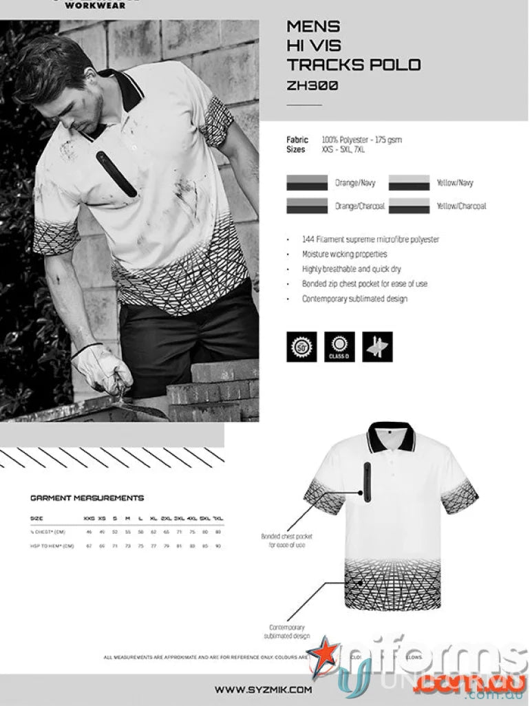 Men’s hi-vis short sleeve polo shirt from Syzmic Men’s collection, style SS Polo Zh300
