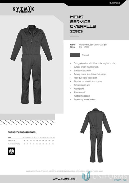 Charcoal-colored Syzmic Range Men’s Service Overall with hip pockets and pen partition
