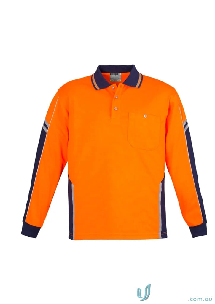 Orange squad long sleeve polo shirt with navy trim stay visible in Syzmicsquad polo zh238