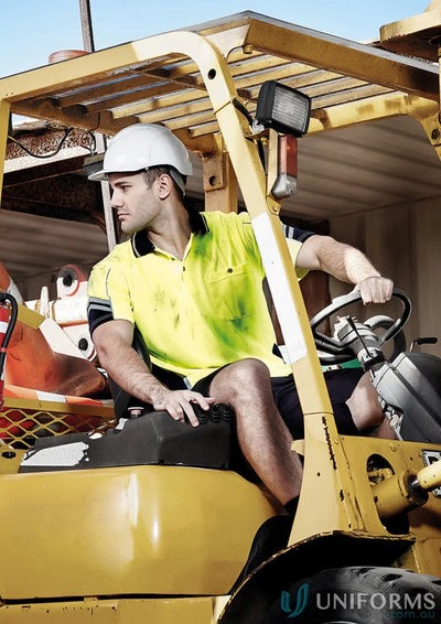 Forklift operator in safety gear wearing Syzmic Squad Safety SS Polo for ultimate protection